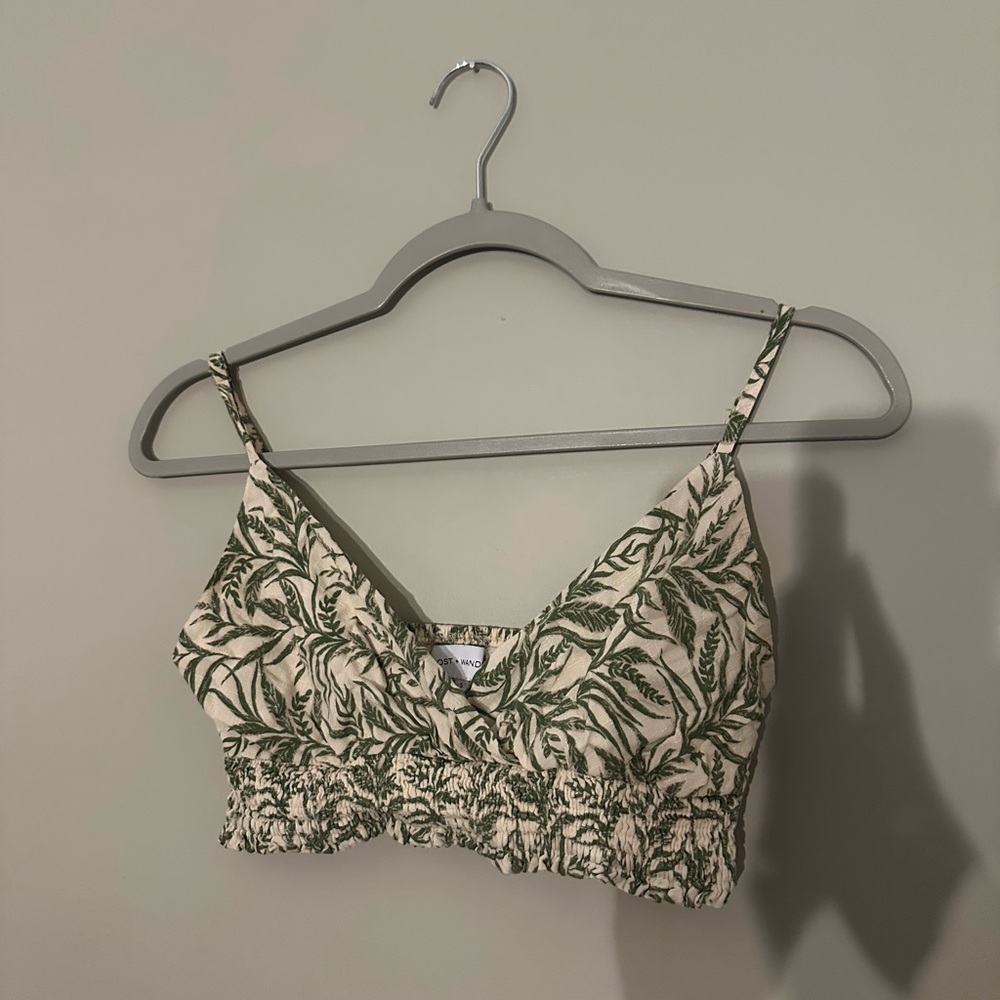 Green Leaf Print Crop Top